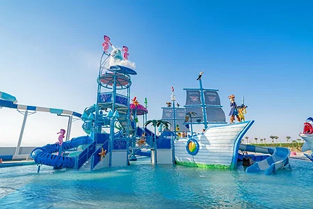 Red Sea beach at Hurghada with sunbeds and coral reef access